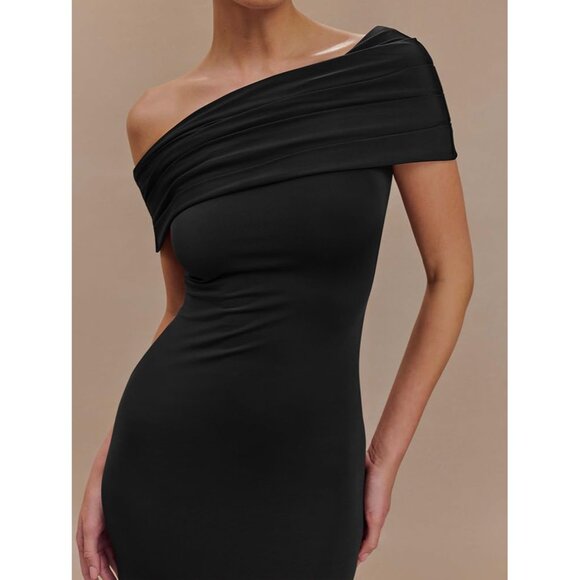 Women's Elegant Off Shoulder Maxi Dress Sleeveless Bodycon Evening Wear - Picture 3 of 5